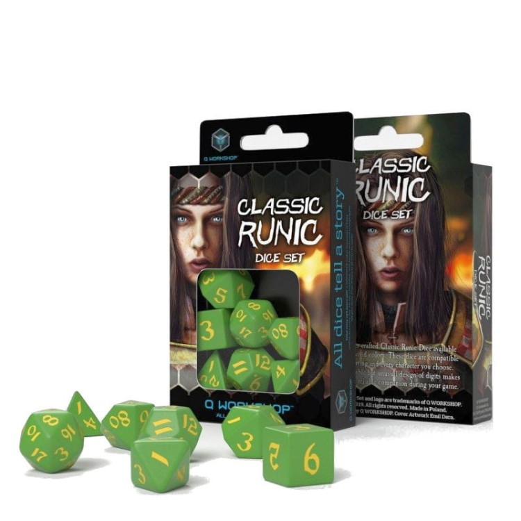 Kości RPG Q-Workshop Runiczne - Zielono-żółte